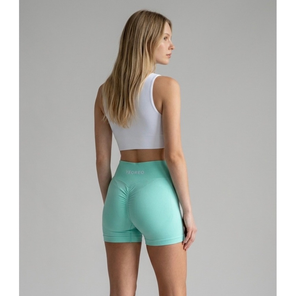 NEW Crossover Scrunch Butt Seamless Shorts Size Large Aqua Blue Activewear Gym
